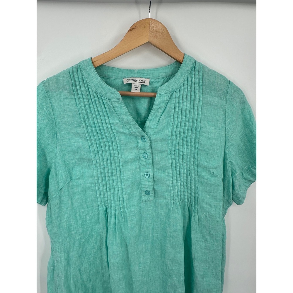 Coldwater Creek Linen Top Shirt Womens MP Pintuck Natural Breathable Summer - Picture 7 of 9